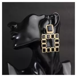 Серьги со стразами "Калипсо", цвет чёрный в золоте