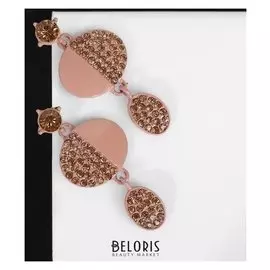 Серьги со стразами "Крис", цвет золотой в бежевом металле