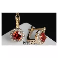 Серьги со стразами "Ламба" круг, цвет бело-красный в золоте