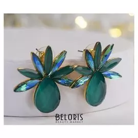 Серьги со стразами "Лазурь", цвет сине-зелёный