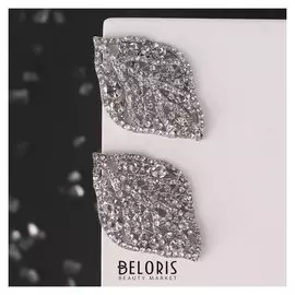 Серьги со стразами "Лист" весна, цвет белый в серебре