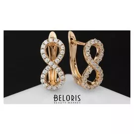 Серьги со стразами "Магия" бесконечность, россыпь, цвет белый в золоте