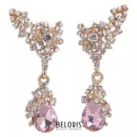 Серьги со стразами "Мечта", цвет розовый в золоте