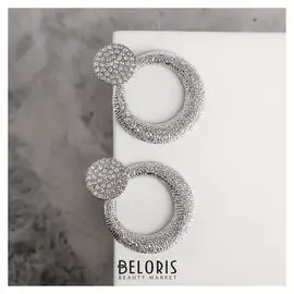 Серьги со стразами "Мистерия" круг, цвет белый в серебре