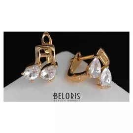 Серьги со стразами "Ноты", цвет белый в золоте