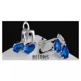 Серьги со стразами "Ноты", цвет синий в серебре