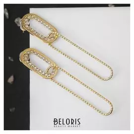 Серьги со стразами "Око" с верёвочкой, цвет белый в золоте