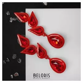 Серьги со стразами "Пламя", цвет красный