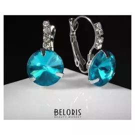 Серьги со стразами "Подари нежность" кристалл, цвет голубой в серебре