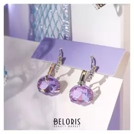 Серьги со стразами "Подари нежность" кристалл, цвет тёмно-фиолетовый в серебре