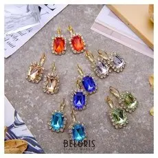 Серьги со стразами "Прямоугольник" вечеринка