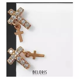 Серьги со стразами "Пусеты" крестики, цвет белый в золоте