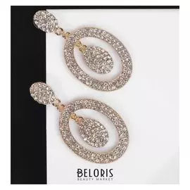 Серьги со стразами "Рандеву" капля в овале, цвет белый в золоте