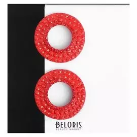 Серьги со стразами "Рондо" круг, цвет красный