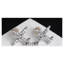 Серьги со стразами "Самолёт", цвет белый в серебре