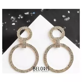 Серьги со стразами "Селебрити" два круга, цвет белый в золоте