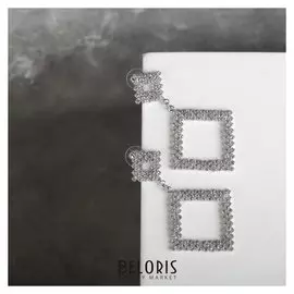 Серьги со стразами "Селебрити" висячие треугольники, цвет белый в серебре