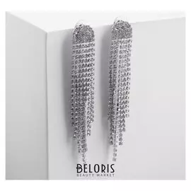 Серьги со стразами "Селебрити" водопады, цвет белый в серебре