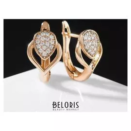 Серьги со стразами "Сердце в сердце" двойное, цвет белый в золоте