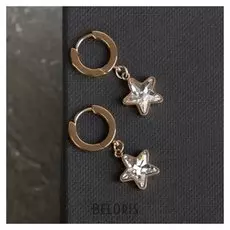 Серьги со стразами "Стиль" звёзды, цвет белый в золоте