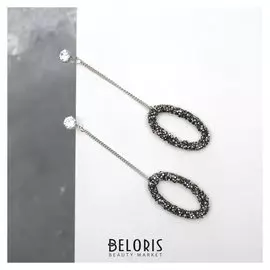 Серьги со стразами "Студио" овалы полые, цвет серый в серебре