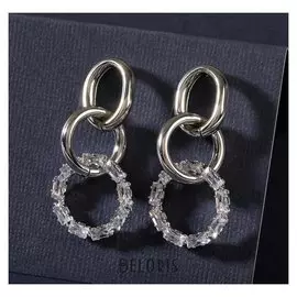 Серьги со стразами "Три звена", цвет белый в серебре