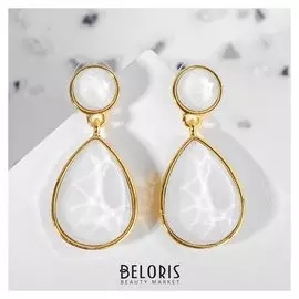 Серьги со стразами "Вечеринка" капельки, цвет белый в золоте