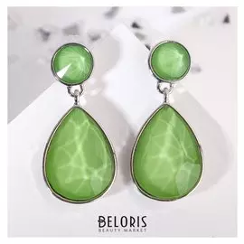 Серьги со стразами "Вечеринка" капельки, цвет зелёный в серебре