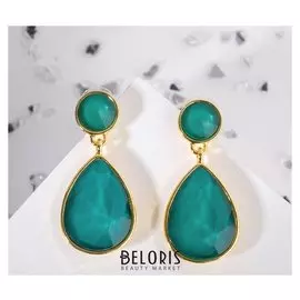 Серьги со стразами "Вечеринка" капельки, цвет изумрудный в золоте
