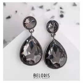 Серьги со стразами "Вечеринка" капельки, цвет серый в сером
