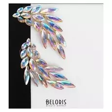 Серьги со стразами "Вечеринка" крылья, цвет радужный в золоте