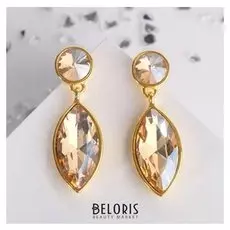 Серьги со стразами "Вечеринка" лепестки, цвет жёлтый в золоте