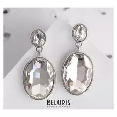 Серьги со стразами "Вечеринка" овалы, цвет серебряный в серебре