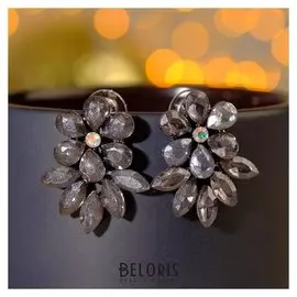 Серьги со стразами "Вечеринка" смешанность, цвет серый