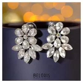 Серьги со стразами "Вечеринка" смешанность, цвет белый в серебре