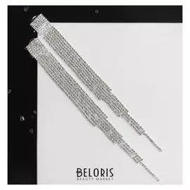 Серьги со стразами "Водопад" разные уровни, цвет белый в серебре