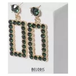 Серьги со стразами "Вуаль" цвет изумруд в золоте