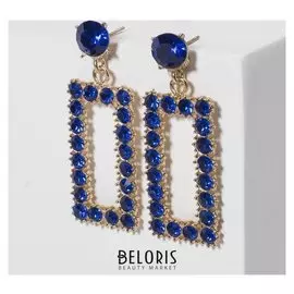 Серьги со стразами "Вуаль", цвет синий в золоте