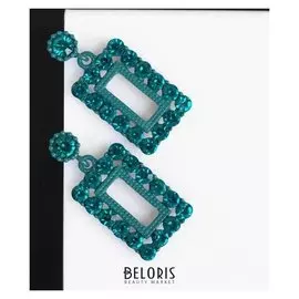 Серьги со стразами "Вуаль" грани, цвет зелёный