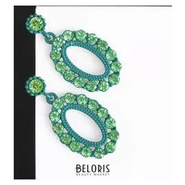 Серьги со стразами "Вуаль" овал, цвет зелёный