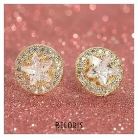 Серьги со стразами "Звёзды" в огранке, цвет белый в золоте