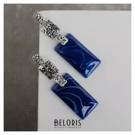 Серьги "Танзания" дым, цвет синий в чернёном серебре