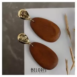 Серьги "Ваканда" деревянные, две капли, цвет коричневый в золоте