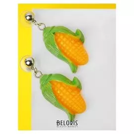 Серьги "Вкусности" кукуруза, цвет оранжево-зелёный