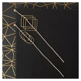 Серьги висячи со стразами "Бурлеск" квадраты и овалы, цвет белый в золоте