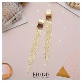 Серьги висячие "Голливуд" блеск нитей, цвет золото