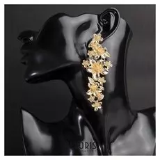 Серьги висячие "Лиана" цветы, цвет золото
