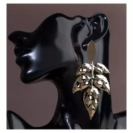 Серьги висячие "Листья" ним, цвет золото