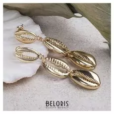 Серьги висячие "Ракушки", цвет золото