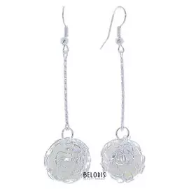 Серьги висячие "Шар плетёный", цвет белый в серебре